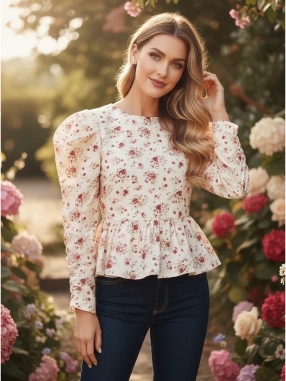 NWT Medium Tuckernuck Hyacinth House Floral Printed Long Sleeve Peplum Top